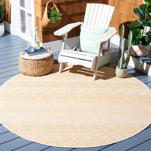 SAFAVIEH Washable Rug Outdoor Courtyard Collection - 6'7" Round, Beige & Gold, Non-Shedding & Easy Cleaning, Ideal for Patio, Backyard, Mudroom (CY8196-56012) by Unknown