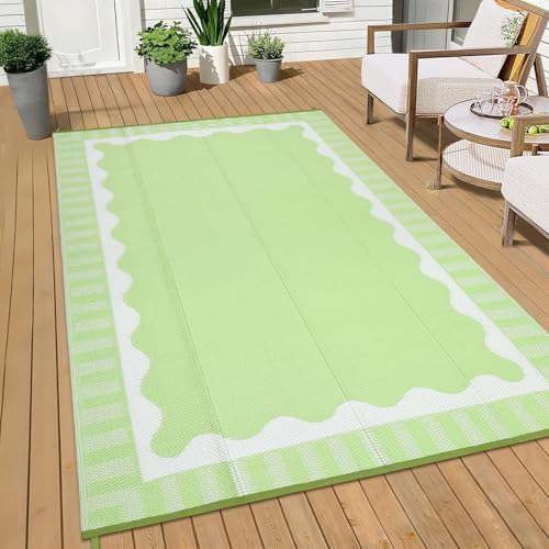 Garvee 9x12 Outdoor Rug, Scalloped Border Waterproof Camping Rugs, Green by Garvee