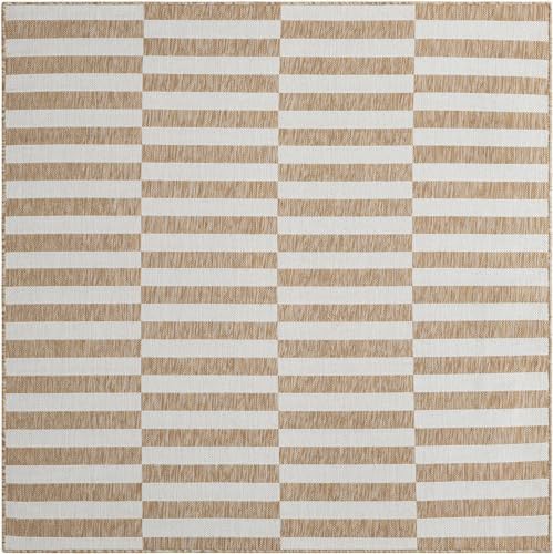 Unique Loom Outdoor Striped Collection Area Rug - Striped (6' 1" Square Taupe/Ivory) - Image 3
