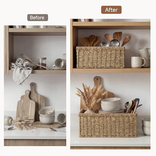 StorageWorks Wicker Storage Baskets,Natural Seagrass Storage Baskets,2-Pack - Image 6