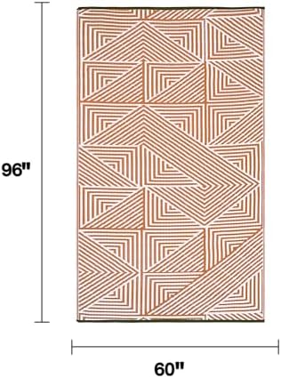 Fab Habitat Outdoor Rug - Waterproof, Fade Resistant, Crease-Free, Reversible - Premium Recycled Plastic - Modern Geometric - Patio, Porch, Deck, Balcony - Tokyo - Burnt Orange - 5 x 8 ft - Image 2