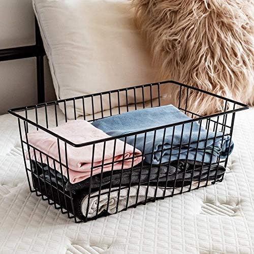 Slideep Farmhouse Metal Wire Basket, Fridge Freezer Storage Organizer Bins with Handles for Kitchen Cabinets, Pantry, Closets, Bedrooms, Bathrooms, Black 3 Pack - Image 3