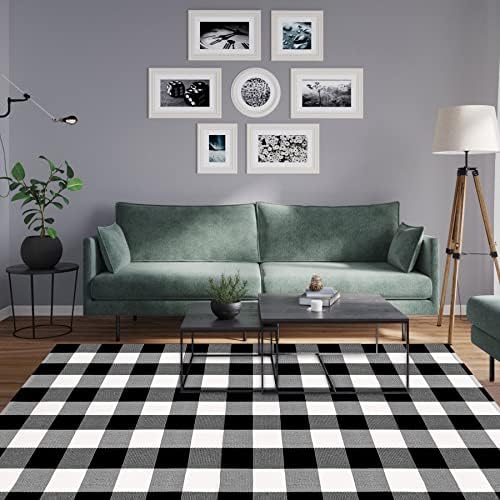 MUBIN Cotton Buffalo Plaid Rug, 4' x 6' Black and White Outdoor Rug Decorative Mat, Washable Large Doormat Hand-Woven Foldable Area Rug for Outdoor Patio Indoor Living Room Dining Room Kitchen - Image 6