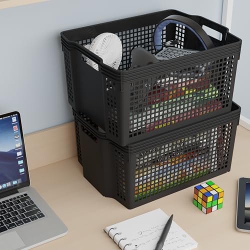 6-Pack Stackable Storage Baskets, Large Woven Plastic Organizer - Image 5