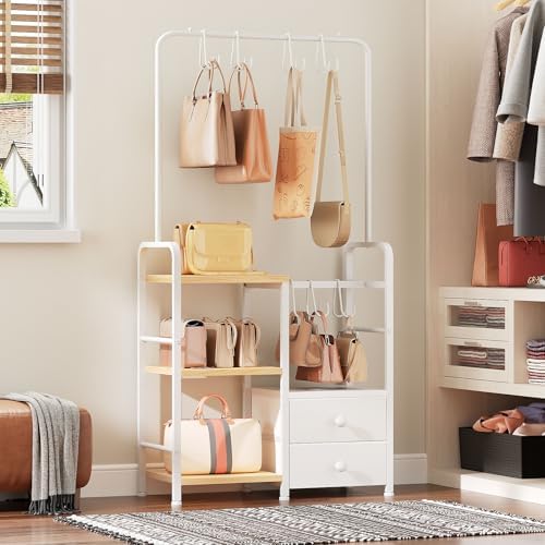 HOOBRO 3-Tier Tall Purse Organizer with Hooks & Drawers - Image 2