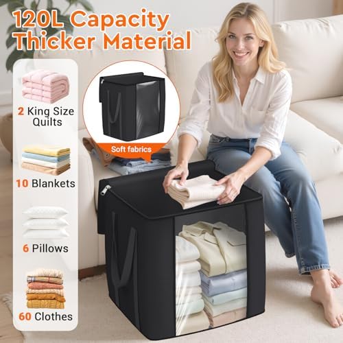 TasticTotes 120L Extra Large Blanket Clothes Storage Bags, Gray, 4 Pack - Image 3