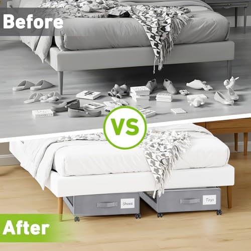Molutsody Under Bed Storage with Wheels, 4-Pack Underbed Storage Containers with Clear Lids, Under Bed Shoe Storage Organizer, Rolling Under Bed Storage for Clothes Shoes Blankets (Grey) - Image 6