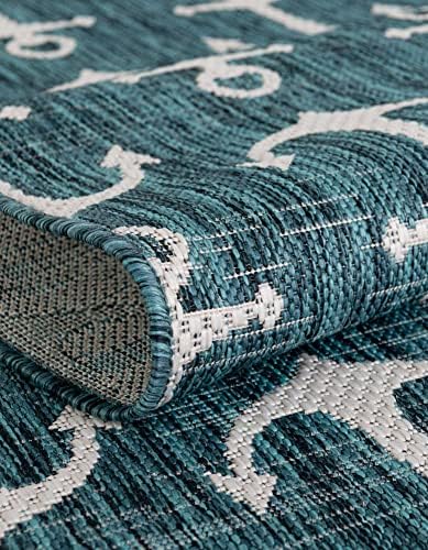 Unique Loom Outdoor Coastal Collection Area Rug - Ahoy (13' Square, Teal/ Ivory) - Image 5