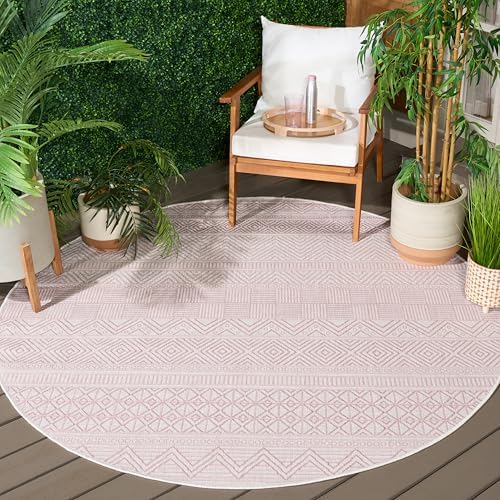 SAFAVIEH Washable Rug Outdoor Courtyard Collection - 6'7" Round, Ivory & Pink, Non-Shedding & Easy Cleaning, Ideal for Patio, Backyard, Mudroom (CY8196-56212) by Unknown