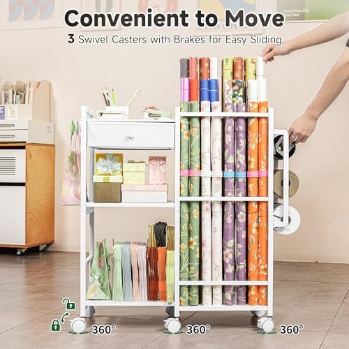 Aquzee Wrapping Paper Storage, Rolling Gift Wrap Station - Image 5