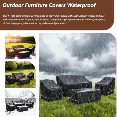 Waterproof Outdoor Patio Furniture Covers 4 Piece Set,XXL-Large,Black - Image 3