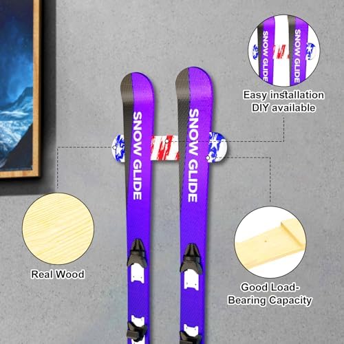 Wooden Ski & Snowboard Wall Mount Horizontal, Skateboard Wall Rack with Screws, Snowboard Display Stand, Indoor Snowboard Storage for Room, Garage (2, wood) - Image 4