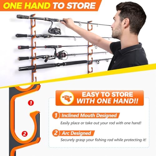PLUSINNO H5 Horizontal Fishing Rod/Pole Holders for Garage, Wall Ceiling Mounted Fishing Rod Holder, Aviation Aluminum Fishing rod rack Holds up to 5/10/20 Rod or Combos Fishing Gear and Gifts for Men - Image 5