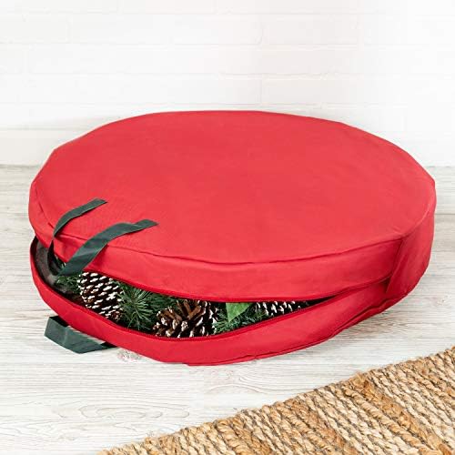Honey Can Do 30-Inch Holiday Wreath Storage with Handles, Red SFT-01596 Red - Image 2