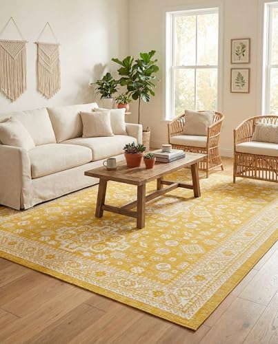 Rugs.com - Outdoor Aztec Rug – 10' x 14' 1 Yellow Indoor/Outdoor Rug – Flatweave Stain-Resistant Area Rug for Patio, Deck, and Porch - Image 5