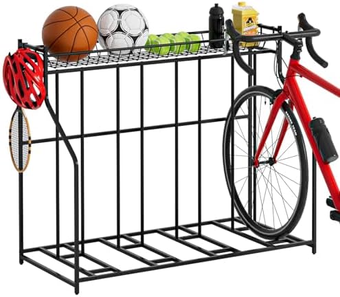 4 Bike Stand, Bike Rack Garage with Storage Rack, Bicycle Stand for Garage Organizer, Indoor Sporting Gear Storage Station for Mountain/Road/Hybrid & Fat Tire Bike by Unknown