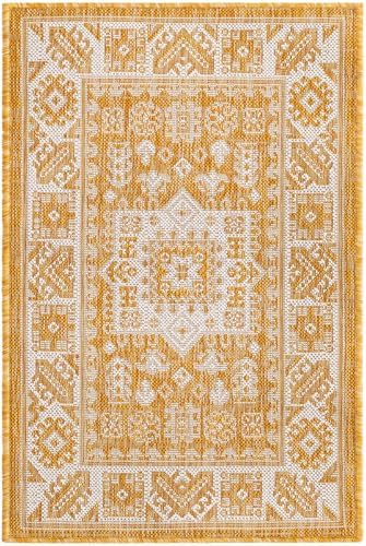 Rugs.com - Outdoor Aztec Rug – 2' x 3' 1 Yellow Indoor/Outdoor Rug – Weather Resistant for Patios, Decks, and Porches - Image 3