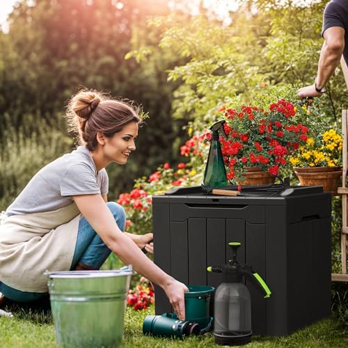 Devoko 31 Gallon Waterproof Outdoor Storage Box Resin Deck Box Lockable and UV Resistant for Patio Furniture,Garden Tools (Black) - Image 3