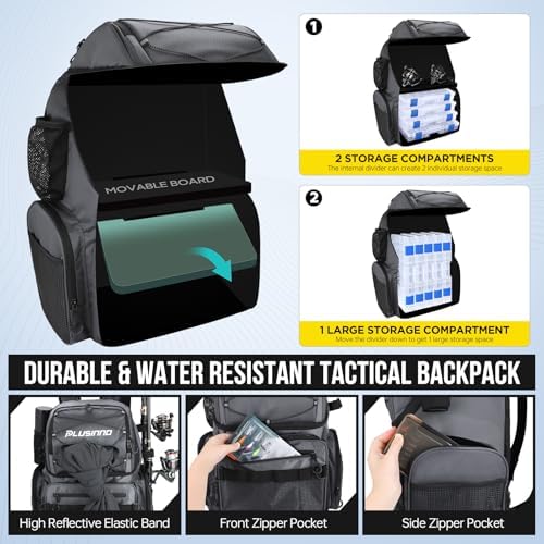PLUSINNO Cooler Fishing Backpack with Rod Holders 45L Large Water-resistant Fishing Tackle bag Store Fishing Gear Fishing Gifts for Men Father - Image 6