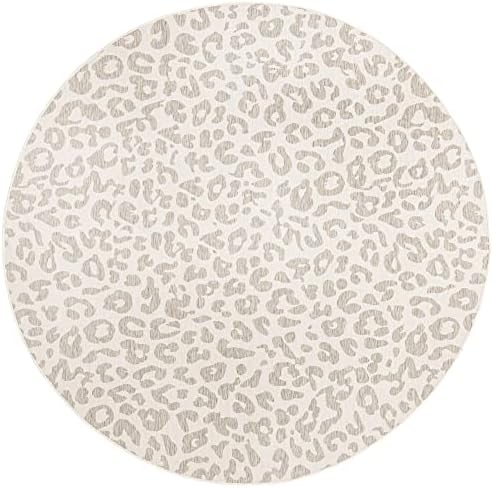 Unique Loom Outdoor Safari Collection Area Rug - Leopard (10' Round, Ivory Gray) - Image 2