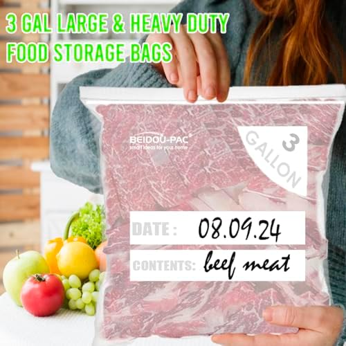 BEIDOU-PAC 3 Gallon Large Plastic Bags with Zipper Top, | 100 Count | 2 Mil | 16" x 18" | Heavy-Duty Reusable Clear Freezer Storage Bags - Image 3