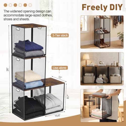 AceOrbit 3 Pcs Stackable Closet Storage Bins 12"x12"x15.7" Darks - Image 2