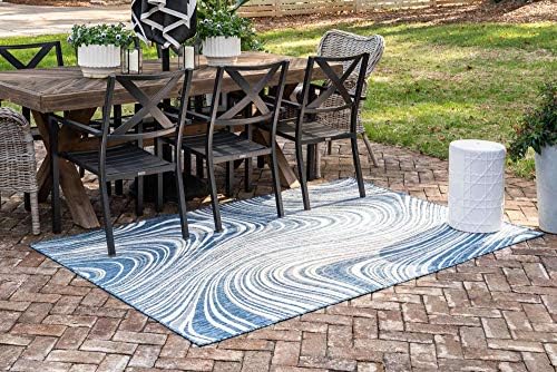 Unique Loom Outdoor Modern Collection Area Rug - Pool (5' 1" x 8' Rectangle, Blue/ Ivory) - Image 2