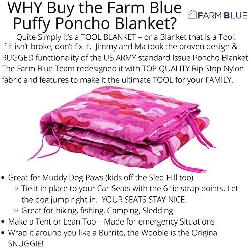Farm Blue Pink Camo Military Camping Blanket - Woobie Blanket Poncho Liner - for Hiking Gear, Backpacking and Car Survival Blankets - Unique New Pretty N Pink Custom Pattern Avail at - Image 6