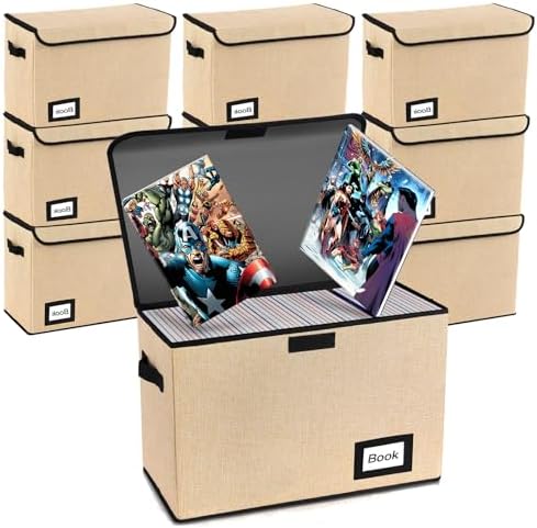10 Pack Comic Book Storage Box 15.8" X 7.8" X 11.8", Collapsible Holds 160-180 Comic Book Organizer Heavy Duty Bin Container Holder Shelf (Yellow) by YNSZAS