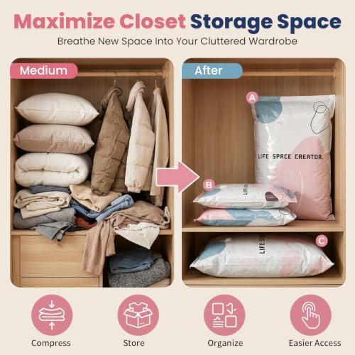 5PCS No Pump Vacuum Storage Bags, No Pump Large Vacuum Storage Compression Bags, Thick Airtight Reusable Organizer for Clothes Comforters Travel Moving Closet Storage (L) - Image 6