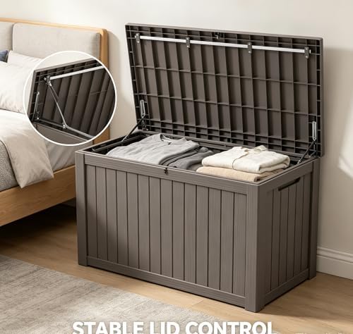 LAUSAINT HOME 180 Gallon Resin Deck Box, Package Delivery Box with Lockable Lid, Waterproof Outdoor Storage Box For Garden Tools, Patio Cushions(180 Gallon,Grey) - Image 5
