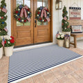 KOZYFLY Striped Rug 4x6 ft Front Door Rugs Blue White Cotton Woven Rug by KOZYFLY