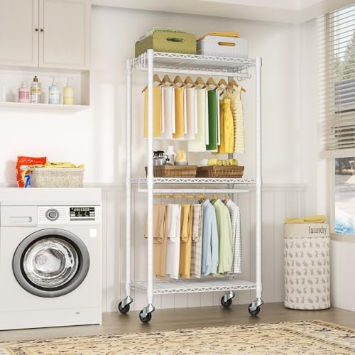 FUTASSI Rolling Clothes Rack, Clothing Racks for Hanging Clothes, White - Image 5