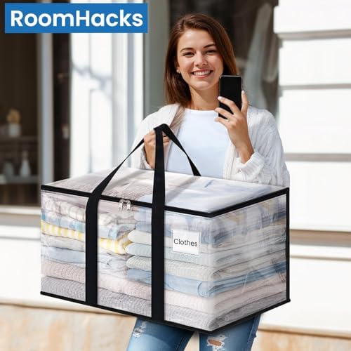 RoomHacks Moving Bags, Heavy Duty Large Storage Bags, 100L, 8 Pack, Clear - Image 6