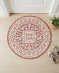 Rugs.com - Outdoor Aztec Rug – 3 Ft Round Rust Red Easy-Clean Indoor/Outdoor Rug – Weather Resistant for Patios, Decks, and Porches by Rugscom