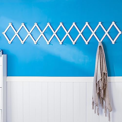 SKOLOO Accordion Wall Hanger with 28 Hooks, Modern Expandable Coat Rack Hat Rack for Wall, Solid Wooden, White - Image 2