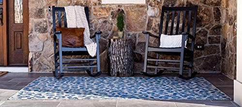 Unique Loom Outdoor Safari Collection Area Rug - Leopard (6' 1" x 9' Rectangle, Blue/ Gray) - Image 3