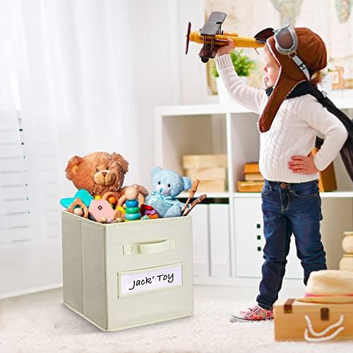 11 Inch Storage Cube,Storage bin (Set of 10) Foldable Fabric Cube Storage Bins with 10 Labels Window Cards & a Pen,Baskets Containers for Shelves,Closet Organizers Box,cube storage,Beige - Image 6