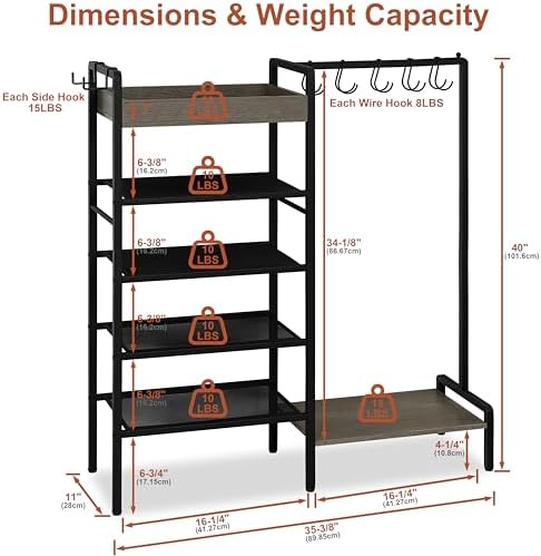 Shoe Rack for Entryway, 2-in-1 Shoe and Purse Rack, 5-Tier, Black - Image 2