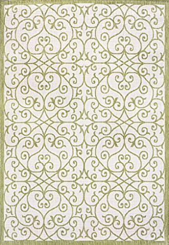 Eyely Filigree Textured Weave Area Rug 5X8 Green/Cream, Indoor Outdoor Rug - Image 3