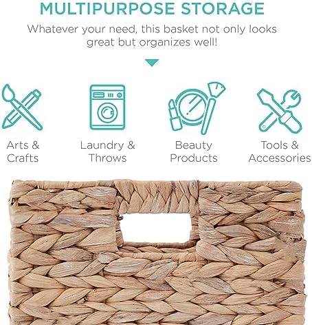 Best Choice Products 10.5x10.5in Pack of 5 Cube Storage Baskets, Water Hyacinth Multipurpose Collapsible Organizers, Handwoven Laundry Totes for Laundry, Living Room, Kids Room & Nursery - White - Image 5