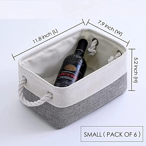 TcaFmac Small Storage Baskets for Shelf 6 Pack Canvas Storage Basket with Handles Fabric Storage Basket for Organizing Storage Bin (White and Grey, 12x8x5") - Image 5