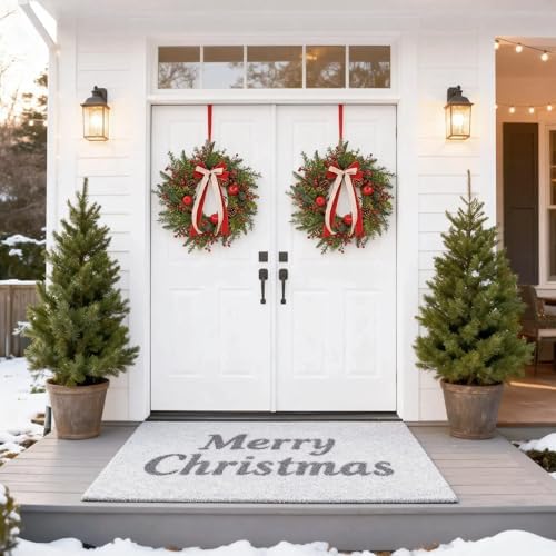 24 Inch Outdoor Christmas Wreath with Red Bow & Storage Bag – Red Berry, Apple & Pine Winter Wreaths for Front Door – Perfect Easy Storage for Year-Round Use - Image 6