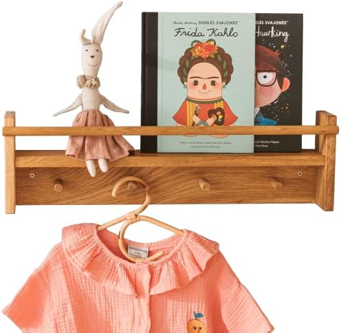 Solid Oak Wall Mounted Coat Rack – Wooden Wall Mounted Coat shelf with 4 Pegs for Entryway, Bathroom, Bedroom or Kids Room – Rustic Wall Hanging Entryway Organizer for Coats and Towels - Made in EU by MINICAMP