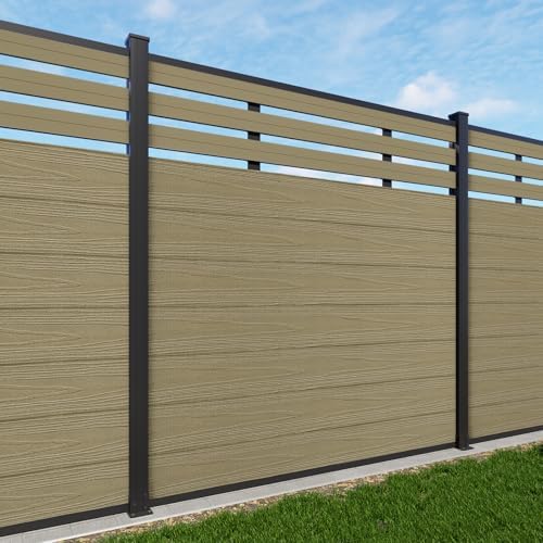 6x6 FT Wood Composite Privacy Fence Panel,Semi-Enclosed Outdoor AC Unit Cover,Trash Can Barrier | Weatherproof, Easy Installation, Durable Composite Fencing (Antique Wood with 1 Post) by Treslam