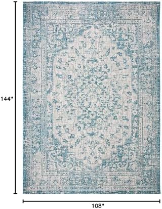 SAFAVIEH Courtyard Collection 9' x 12' Teal / Cream CY8720 Indoor/ Outdoor Easy Cleaning Patio Backyard Mudroom Area Rug - Image 2