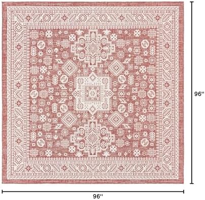 Rugs.com Outdoor Aztec Collection Rug – 8 Ft Square Rust Red Flatweave Rug Perfect for Living Rooms, Kitchens, Entryways - Image 2