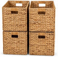 4 Hand-Woven Wicker Storage Baskets 13x11x11in, Water Hyacinth Shelf Bins by Westerly