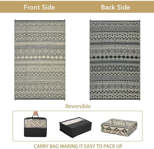 GlowSol 9x12 Outdoor Rug Waterproof Carpet with Carry Bag Outdoor Plastic Straw Rug for Patio Modern Camping Mat Easy Cleaning Reversible Outdoor Carpet for Balcony Deck Backyard RV Picnic,Brown - Image 2