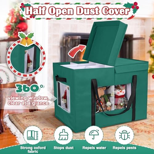Christmas Figurine Storage Box, 24”x18”x15” Ornament Storage Box, 2025 UpgradeNutcracker Storage Box, Figurine Storage with Dividers, Adjustable Extent Area for Figurines and Pocket, Green - Image 4